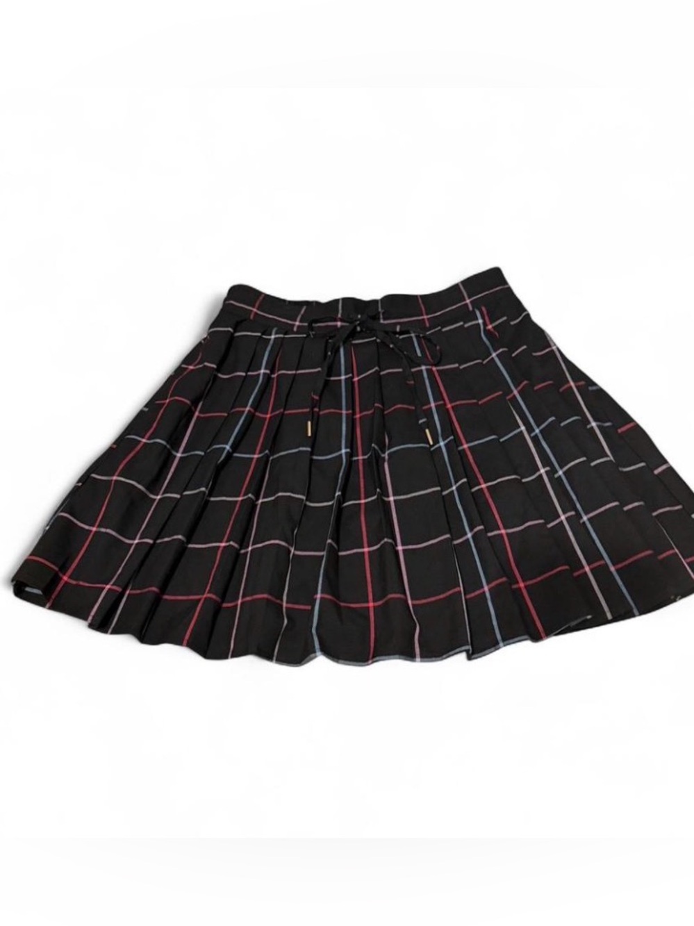 Free assembly Black Pleated Windowpane-Check Skirt with Multicolor Stripes